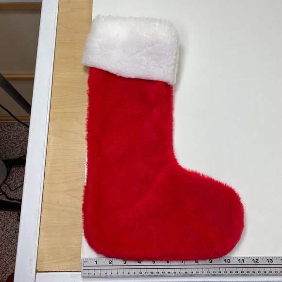 Red & White Plush Christmas Stocking Soft Faux Fur Festive Holiday Decoration - Picture 5 of 5